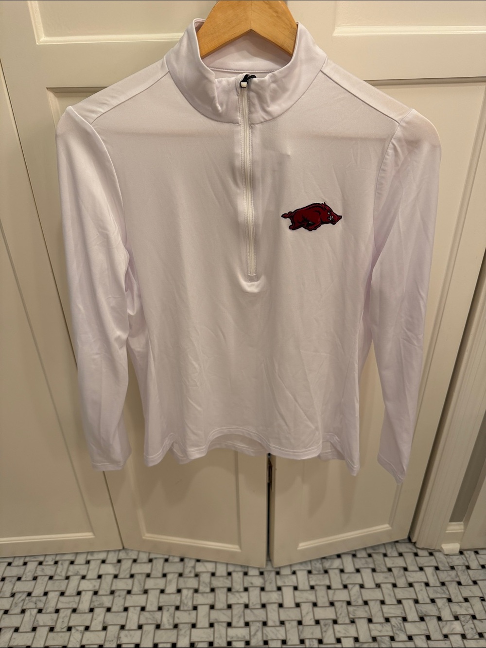 Antigua White Women's Performance Quarter-Zip Pullover, Arkansas Razorback
